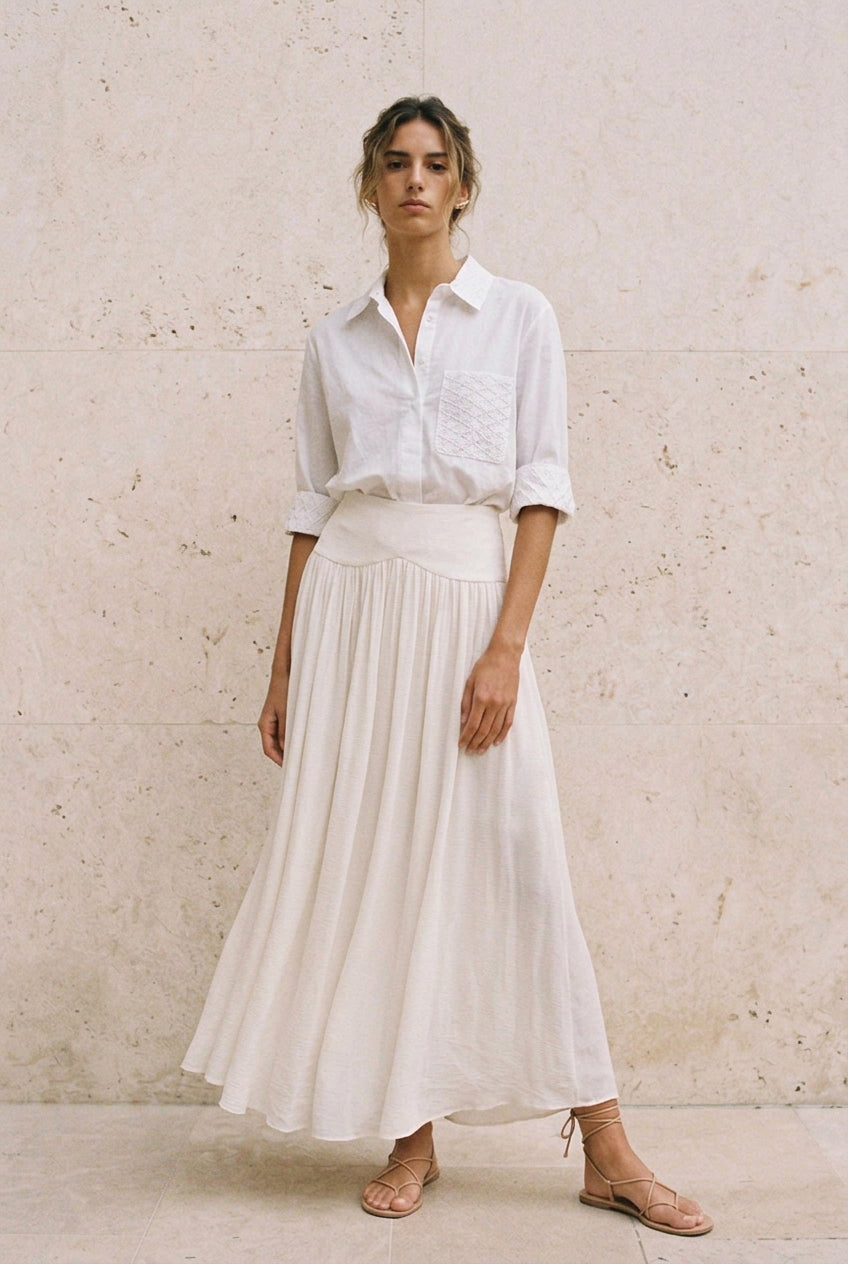 Avorio Seta Fluid Chiffon Skirt Alternate View